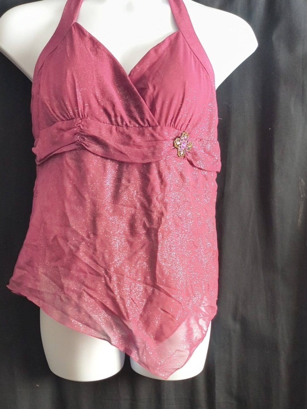 Studio 1940 Plum Crazy Shimmer Halter Tank #0050